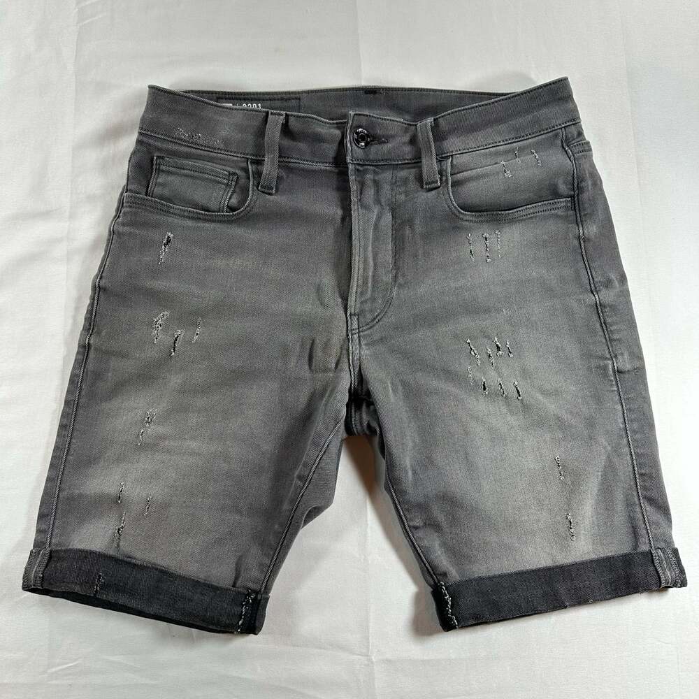 G-Star RAW 3301 Slim Denim Shorts in Lt Aged Destroy Gray